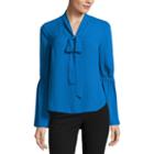 Worthington Bell Sleeve Tie Neck Blouse