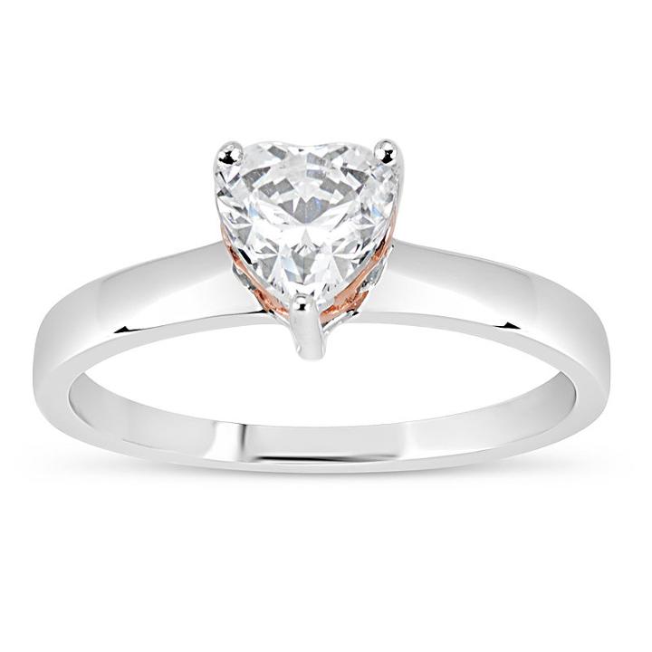 Sterling Silver & 18k Rose Gold Over Silver Heart Cut 1 5/8 Ct. T.w. Solitaire Ring Featuring Swarovski Zirconia