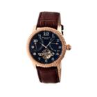 Heritor Automatic Piccard Mens Semi-skeleton Leather Date-rose Gold/black Watches