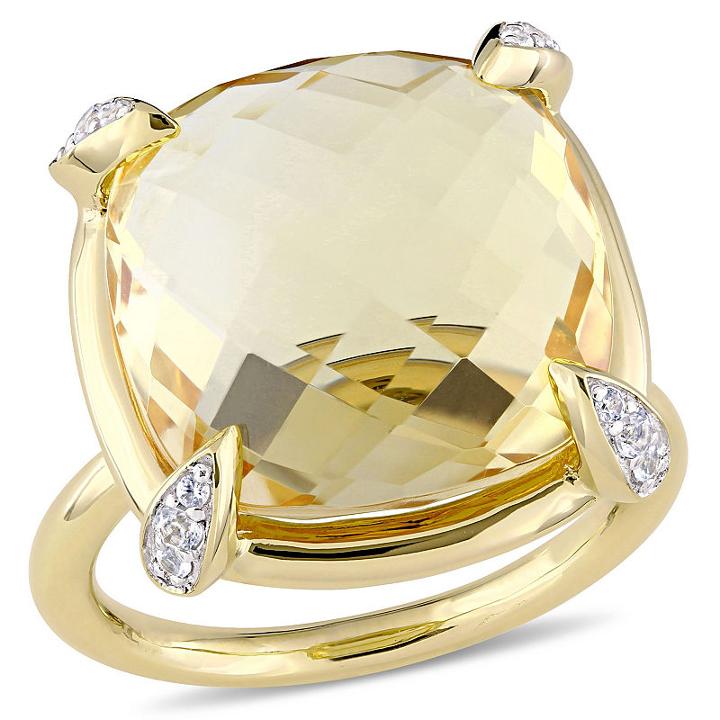 Womens Yellow Citrine 14k Gold Cocktail Ring