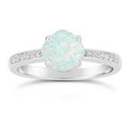 Womens Lab Created White Opal Sterling Silver Halo Ring