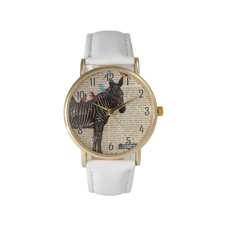 Olivia Pratt Womens Zebra And Birds White Leather Watch 20399white