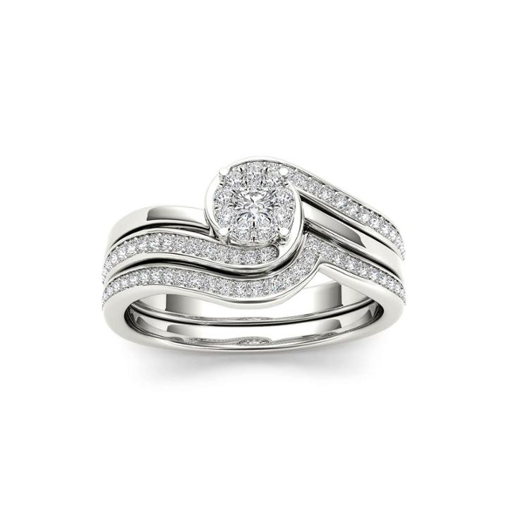 1/2 Ct. T.w. Diamond 10k White Gold Swirl Bridal Ring Set