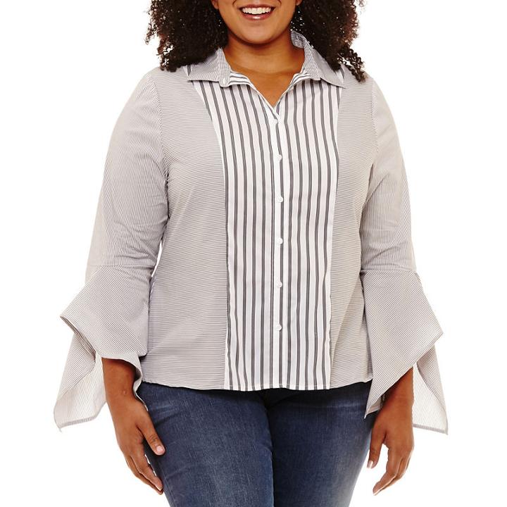 A.n.a Long Bell Sleeve Woven Stripe Blouse - Plus