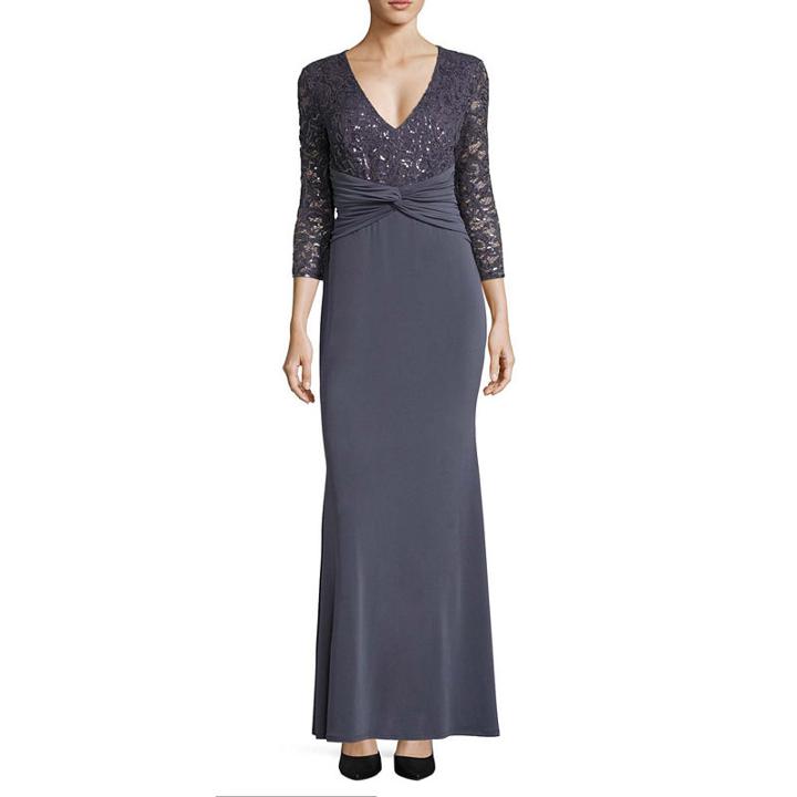 Blu Sage 3/4 Sleeve Evening Gown-petite