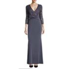 Blu Sage 3/4 Sleeve Evening Gown-petite