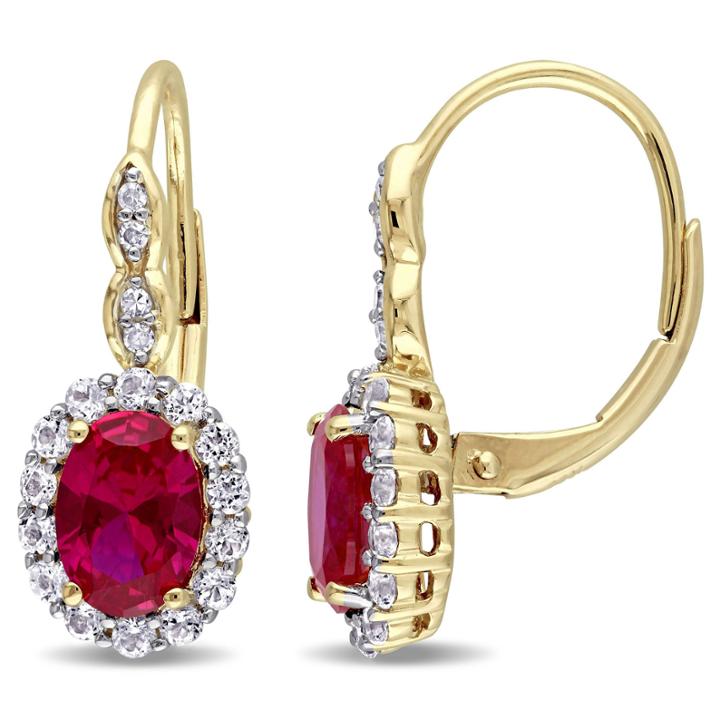 Red Lab-created Ruby And Diamond Accent Drop Earrings In 14k Gold