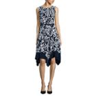 Tiana B. Sleeveless Belted Handkerchief-hem Fit-and-flare Dress
