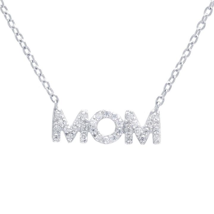 Silver Treasures Mom Womens Clear Pendant Necklace
