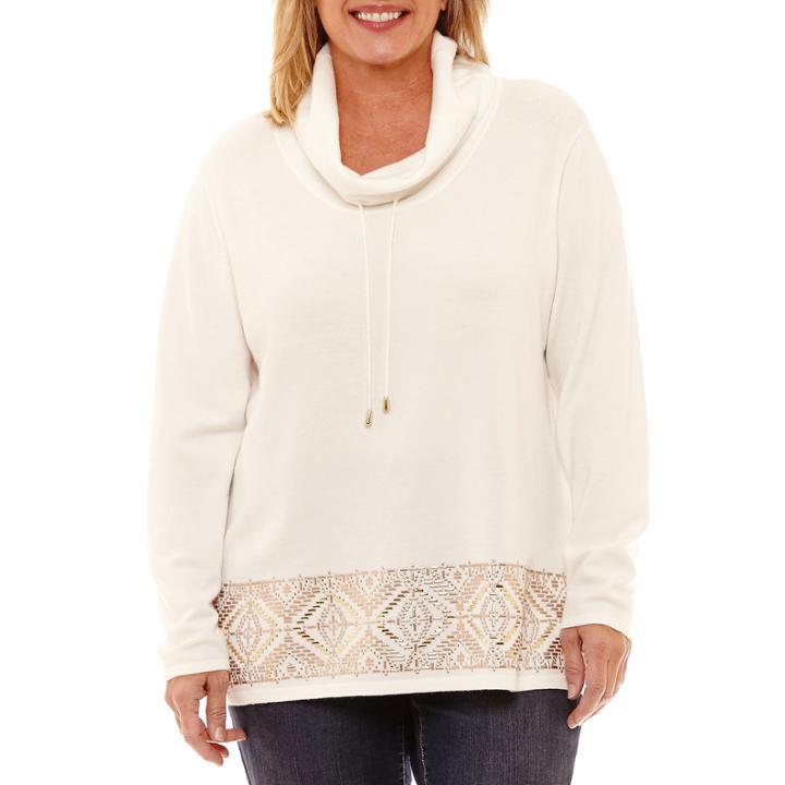 Lark Lane Holiday Rose Cowl Neck Tunic- Plus