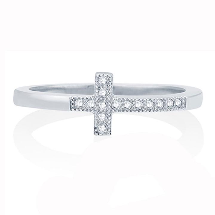 Womens 1/10 Ct. T.w. Genuine Diamond White 10k Gold Cross Cocktail Ring