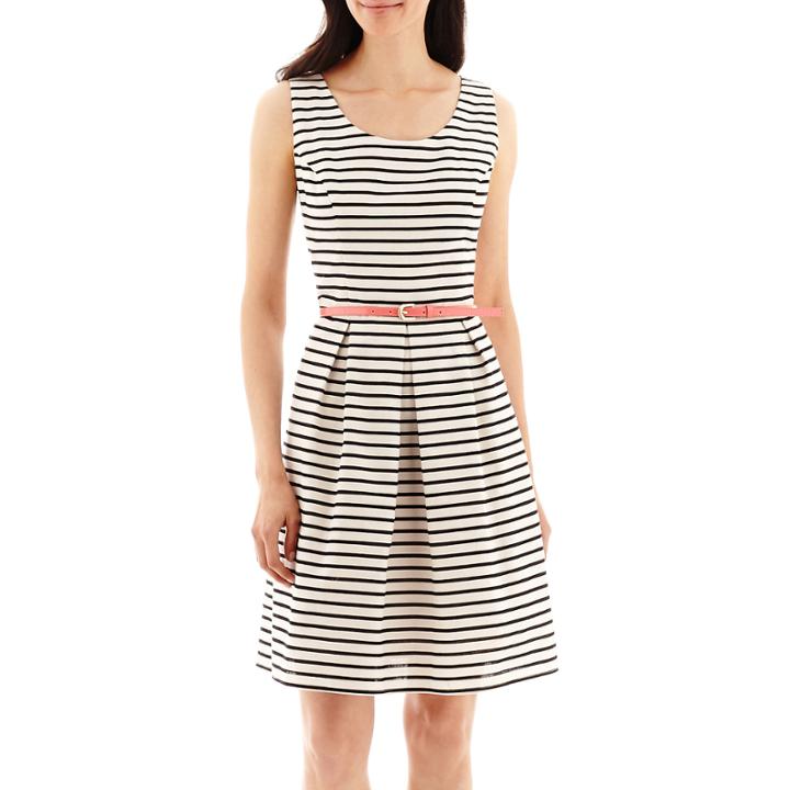 Tiana B. Sleeveless Striped Belted Fit-and-flare Dress