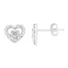 Itsy Bitsy Double Heart Earring Lab Created Clear Pure Silver Over Brass 8.4mm Stud Earrings