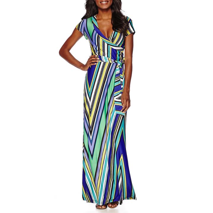 R & K Originals Short-sleeve Stripe Wrap Maxi Dress