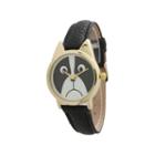 Olivia Pratt Womens Gold-tonebezel Puppy Dog Dial Black Leather Watch 13152black Gold