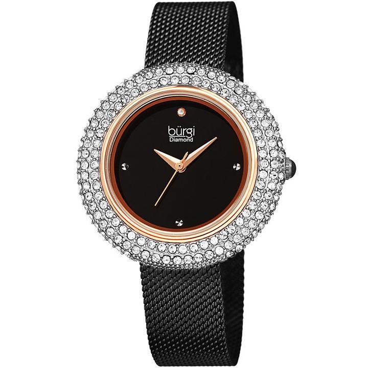 Burgi Womens Black Strap Watch-b-220bkr