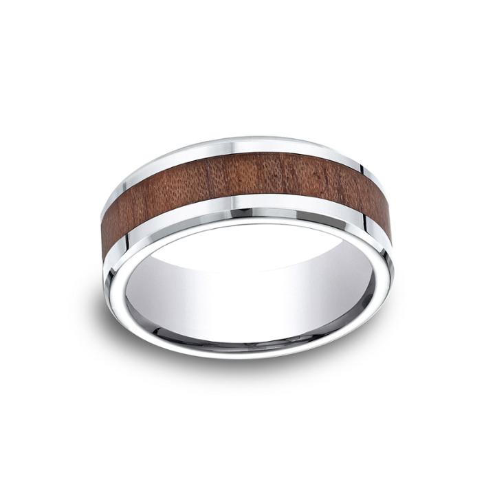Mens Comfort Fit 8mm Cobalt With Rosewood Inlay Wedding Band