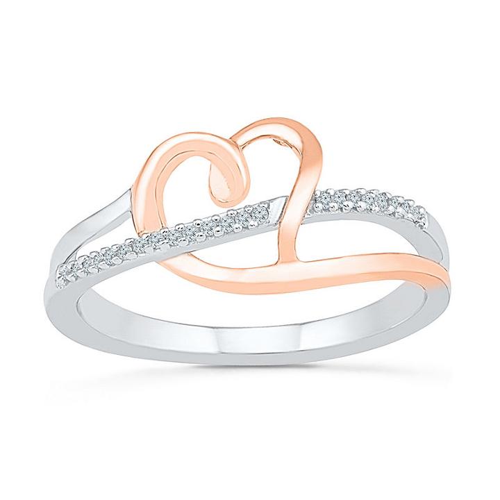 Womens Diamond Accent Genuine Diamond White 10k Gold Over Silver Heart Cocktail Ring