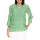 Alfred Dunner Bahama Bays 3/4 Sleeve Lace Yoke Tunic Top