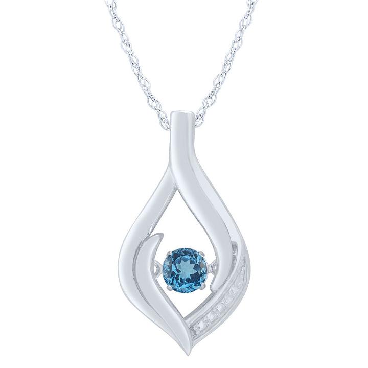 Blue Topaz Round Sterling Silver Pendant