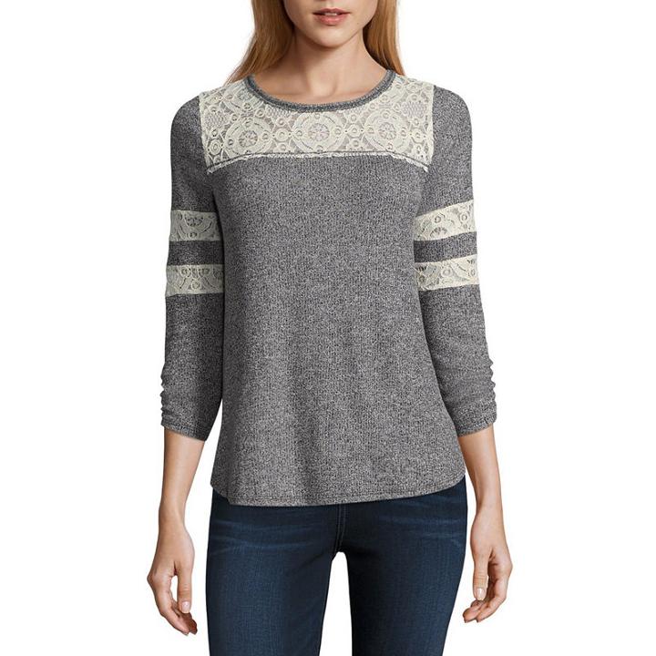 Rewind Long Sleeve Crew Neck T-shirt-womens Juniors