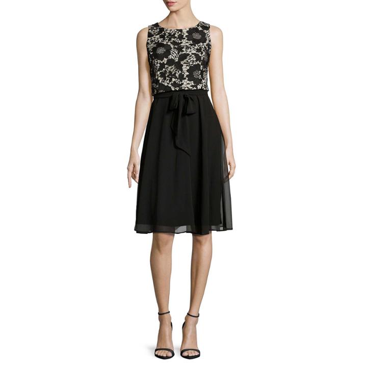 Ronni Nicole Sleeveless Lace Bodice Belted Fit-and-flare Dress - Petite