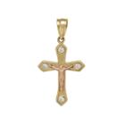 Tesoro&trade; Cubic Zirconia 14k Two-tone Gold Crucifix Pendant