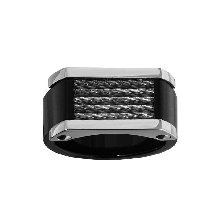 Mens 11mm Gray & Black Ip Stainless Steel Ring