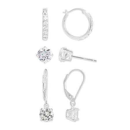 Cubic Zirconia Sterling Silver 3-pr. Earring Set