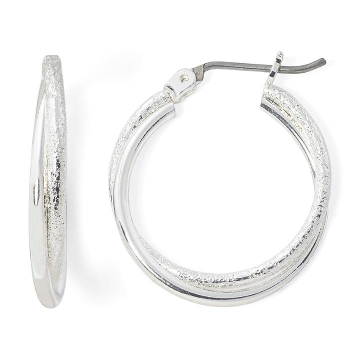 Sensitive Ears Silver-tone Sandblast Twist Hoop Earrings