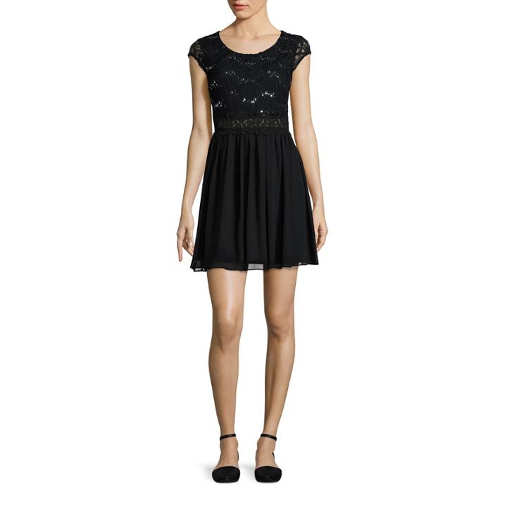 By & By Short Sleeve Sequin Bust Fit -and-flare - Juniors