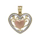 Tesoro&trade; 14k Tri-color Puff Filigree Heart Pendant