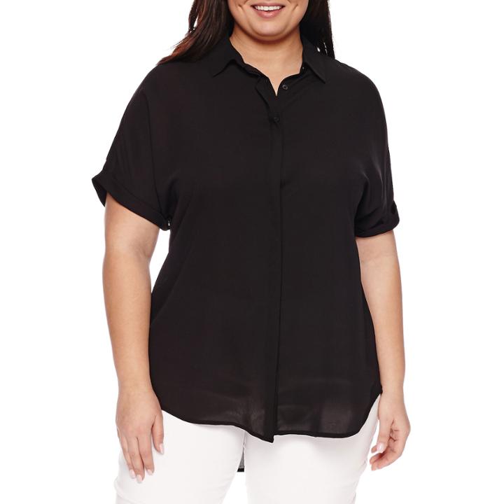 Worthington Short Sleeve V Neck Woven Blouse-talls