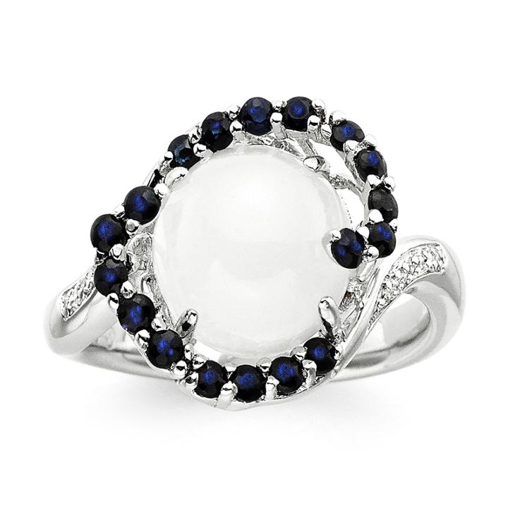 Sterling Silver Moonstone And Lab-created White And Blue Sapphire Ring