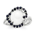 Sterling Silver Moonstone And Lab-created White And Blue Sapphire Ring