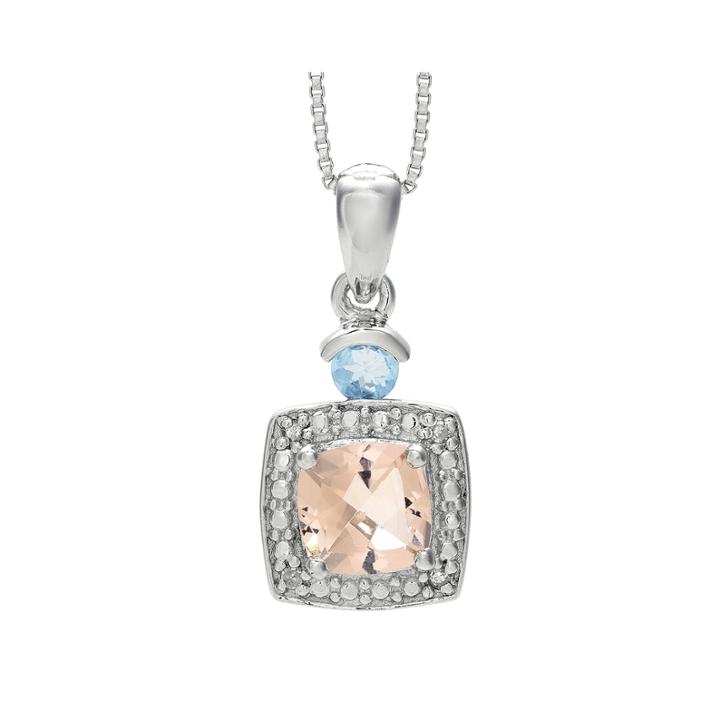 Genuine Morganite, Aquamarine And Diamond-accent Sterling Silver Pendant Necklace