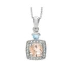 Genuine Morganite, Aquamarine And Diamond-accent Sterling Silver Pendant Necklace