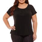 Liz Claiborne Short Sleeve Pleat Neck Tee - Plus