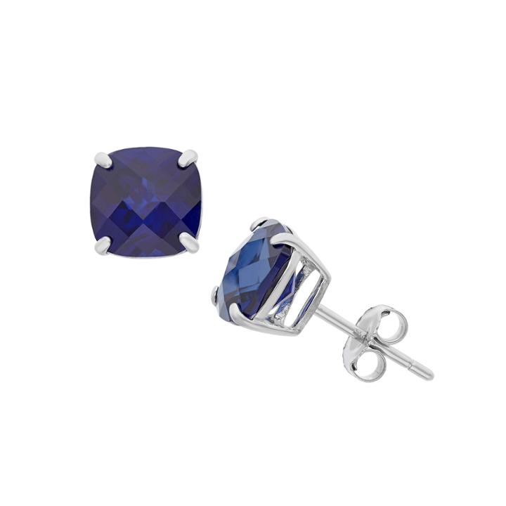 Cushion Blue Sapphire Sterling Silver Stud Earrings