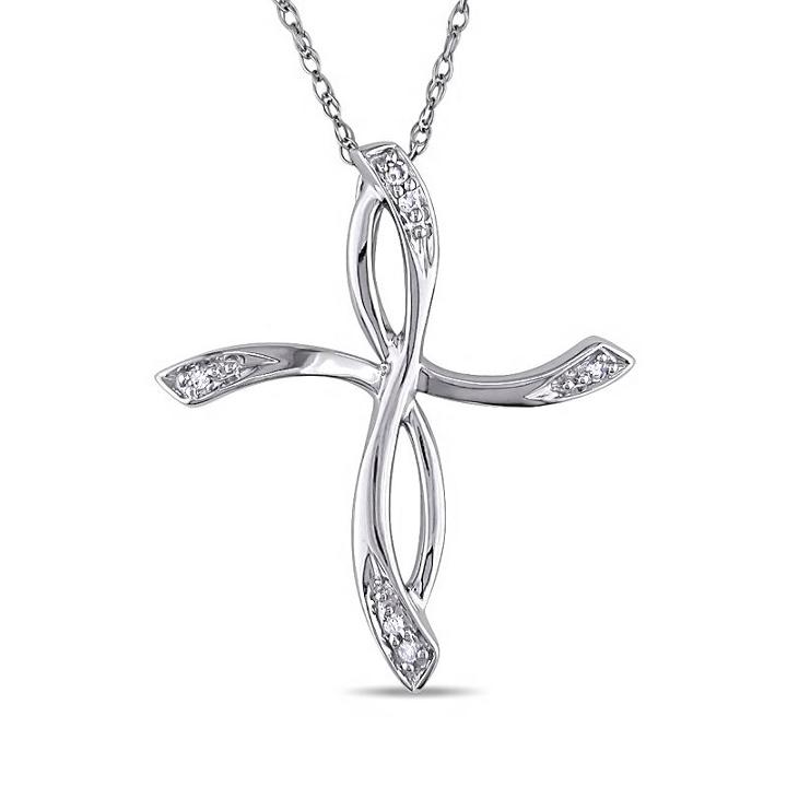 Womens Diamond Accent Genuine White Diamond 10k Gold Cross Pendant Necklace