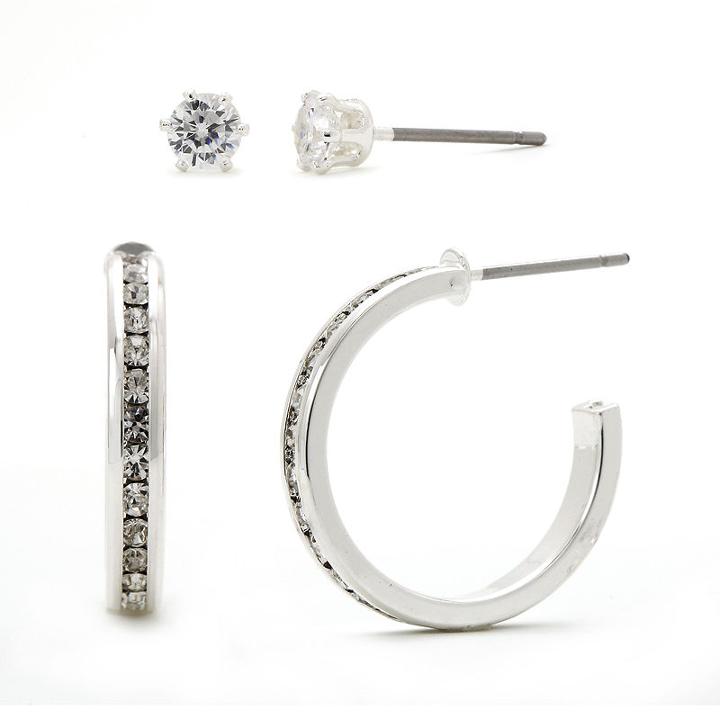 Sparkle Allure™ Crystal Silver-plated Brass Hoop And Stud Earring Set
