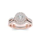 3/4 Ct. T.w. Diamond Halo 14k Rose Gold Bridal Ring Set