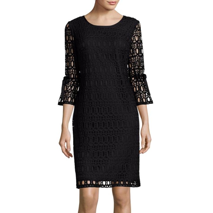 R & K Originals Drawstring 3/4-sleeve Crochet Lace Shift Dress