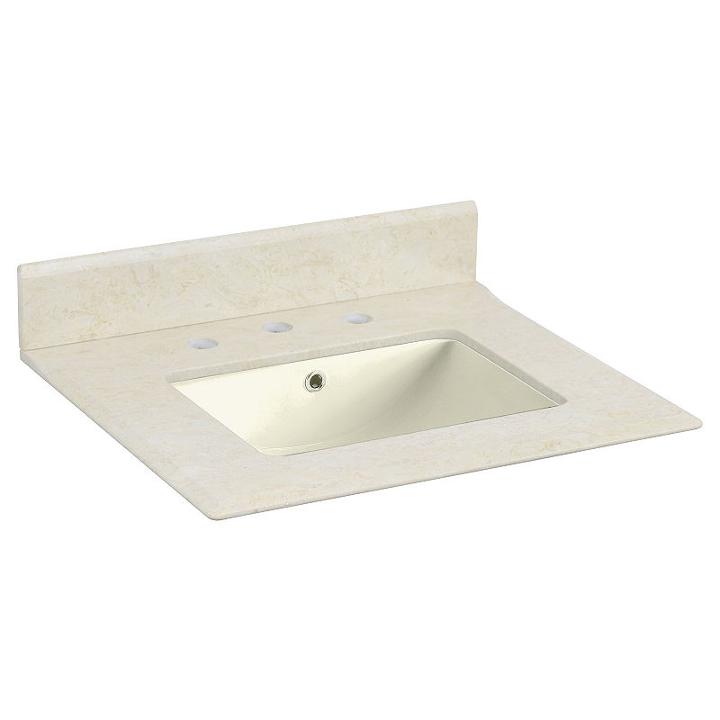 23.5-in. W 19.5-in. D Marble Top With Backsplash In Beige Color For 3h8-in. Faucet - Biscuit Um Sink