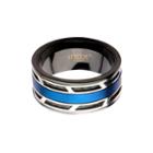 Mens Blue And Black Stainless Steel And Carbon Fiber Inlay Wedding Band