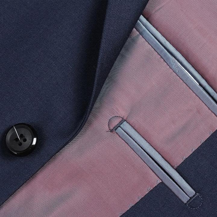 Verno Men's 100% Wool Navy Blue Slim Fit Notch Lapel Two Piece Suit