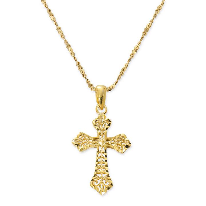 Made In Italy Womens 24k Gold Over Silver Sterling Silver Cross Pendant Necklace