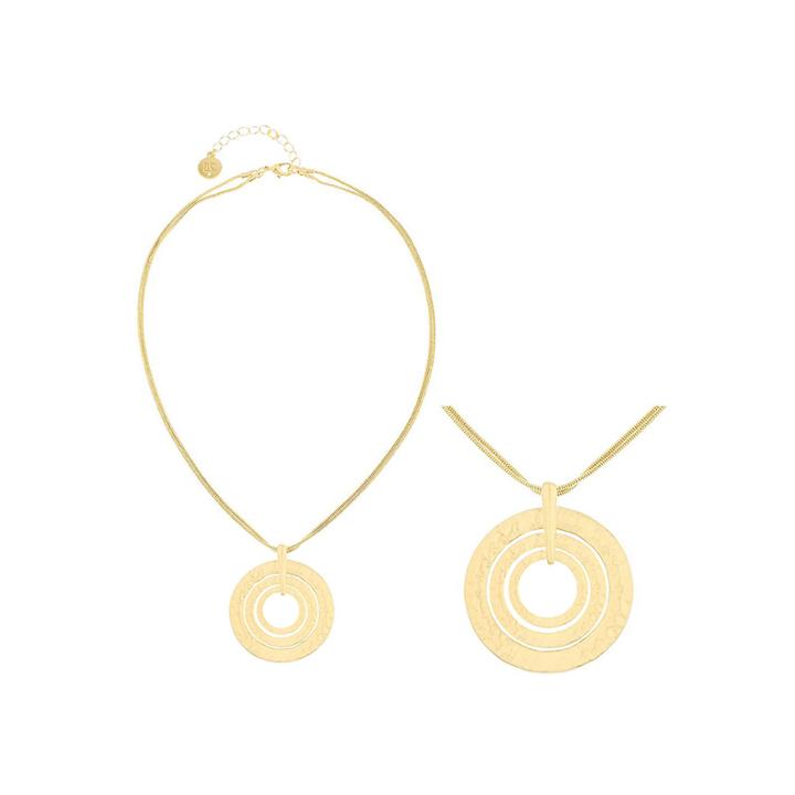 Liz Claiborne Gold-tone Two-row Hammered Pendant Necklace
