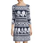 Trulli 3/4-sleeve Scroll Embossed Fit-and-flare Dress
