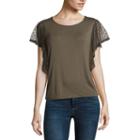 Wallflower Short Sleeve Crew Neck Jersey Ruffled Blouse-juniors